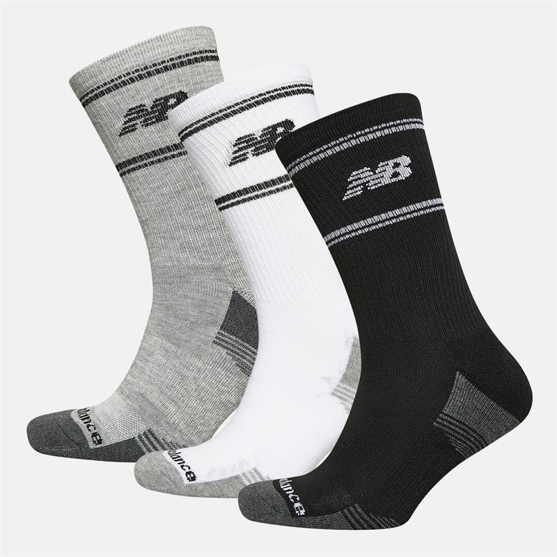 New Balance In Stripe Logo Three Pack Crew Socks White/Black/Grey - Image 1