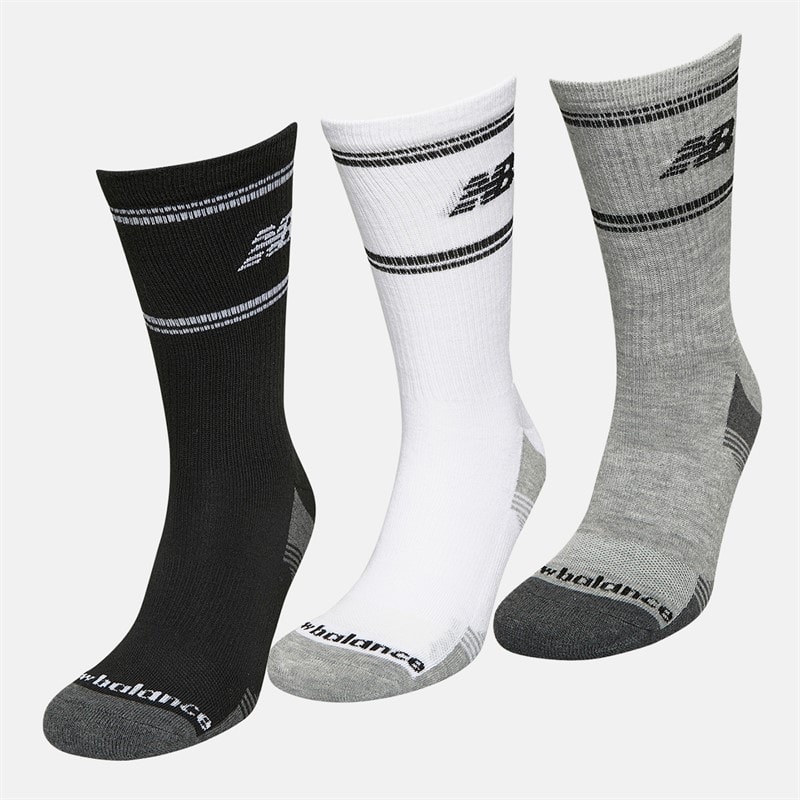 New Balance In Stripe Logo Three Pack Crew Socks White/Black/Grey - Image 2