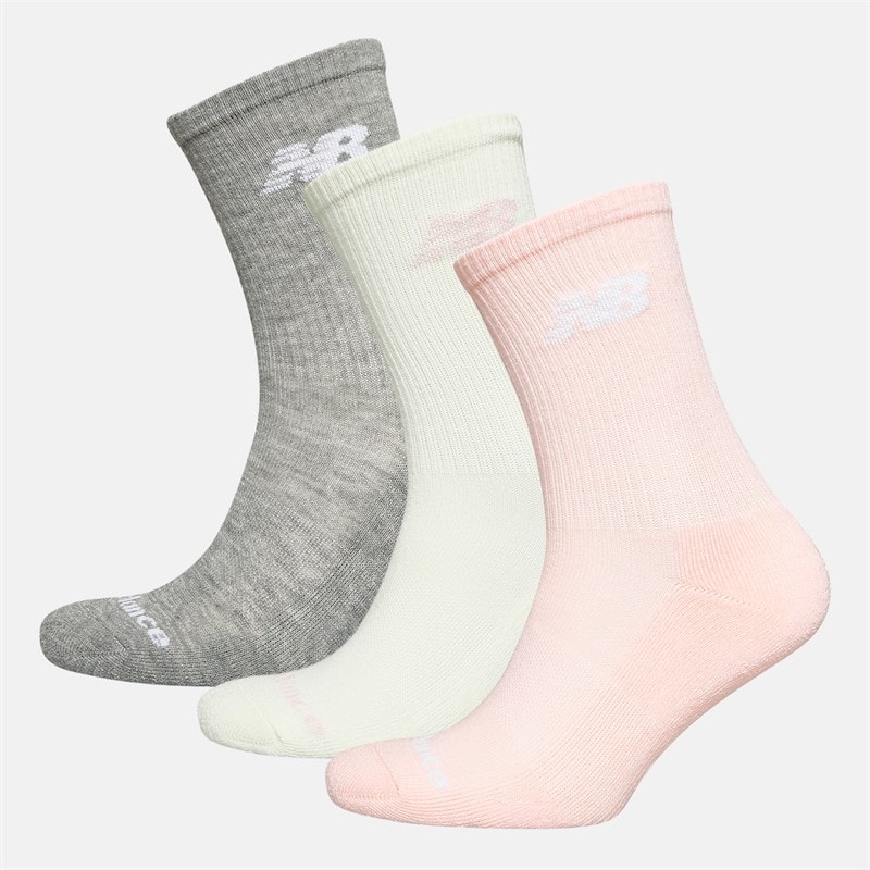 New Balance Womens Flying Logo Three Pack Crew Socks Pink/Grey Heather/Sea Salt - Image 1