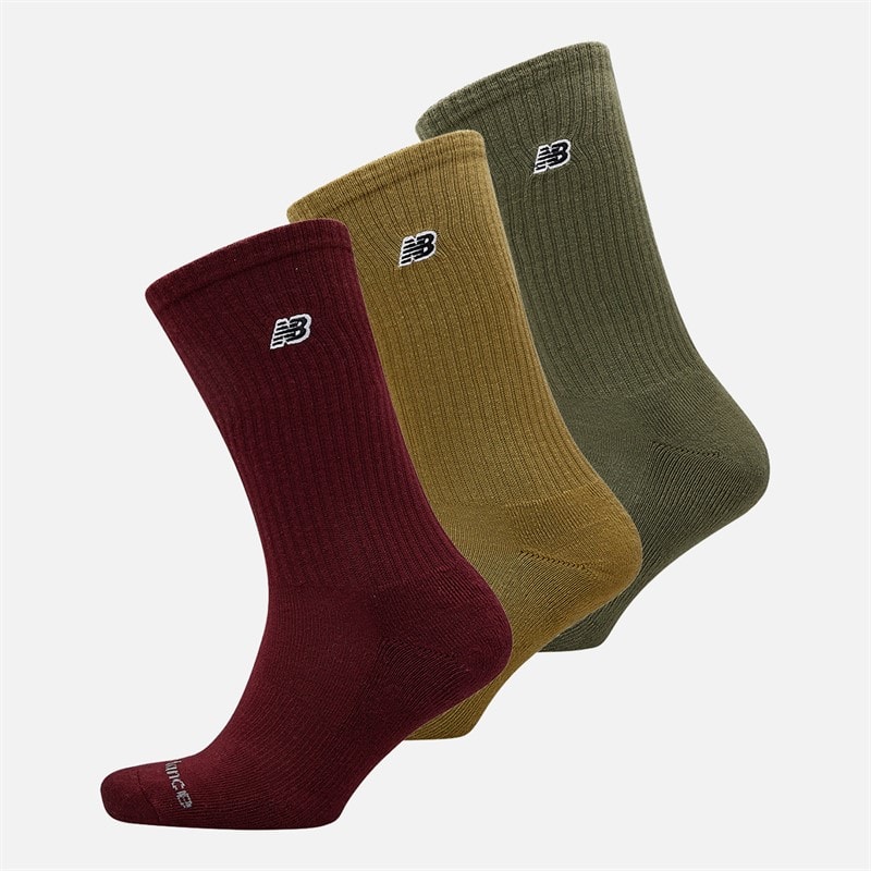 New Balance Black Patch Logo Three Pack Crew Socks Brown/Red - Image 1