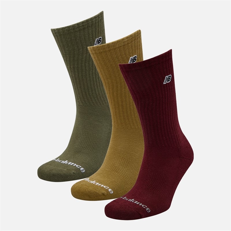 New Balance Black Patch Logo Three Pack Crew Socks Brown/Red - Image 2