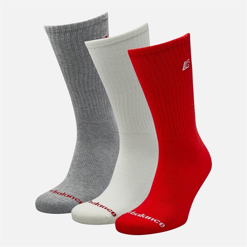 New Balance Mens Patch Logo Three Pack Crew Socks White/Red - Image 2