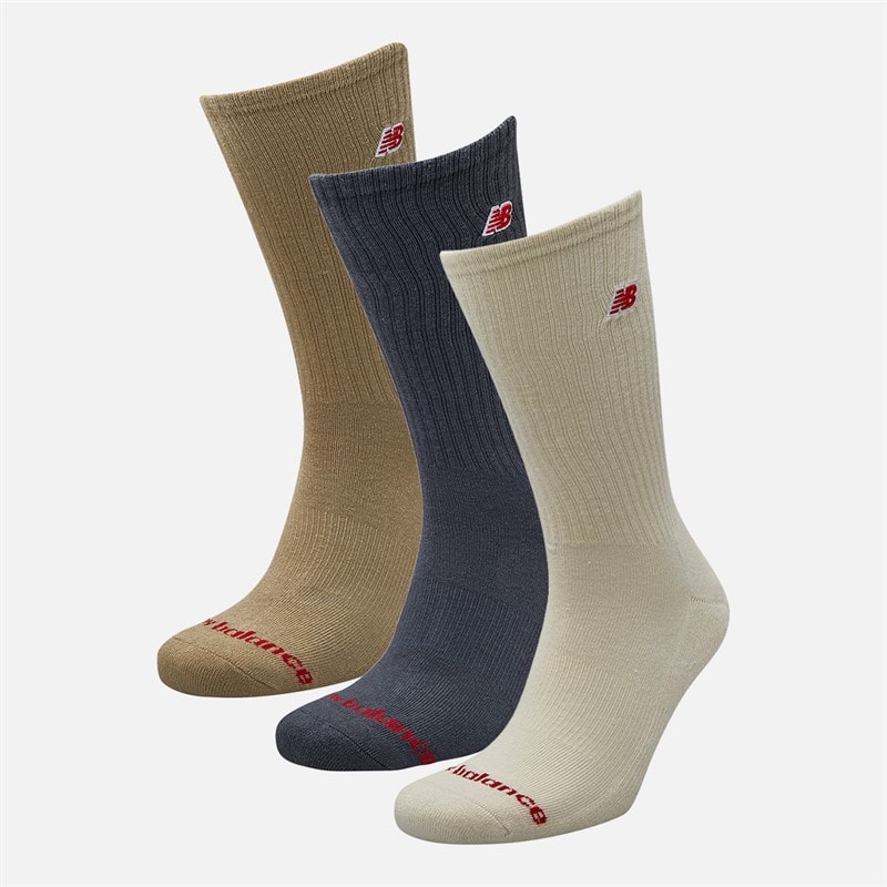 New Balance Mens Patch Logo Three Pack Crew Socks Grey/Blue - Image 2
