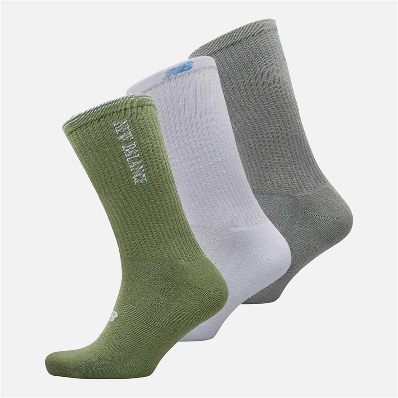 New Balance Multi Logo Three Pack Crew Socks White/Grey/Green - Image 1