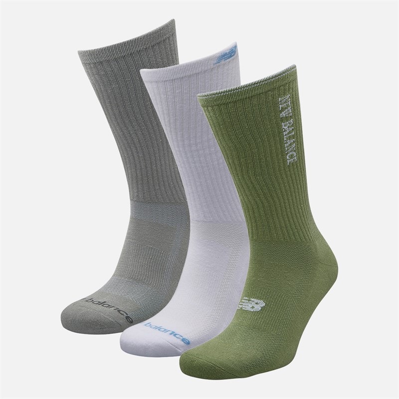 New Balance Multi Logo Three Pack Crew Socks White/Grey/Green - Image 2
