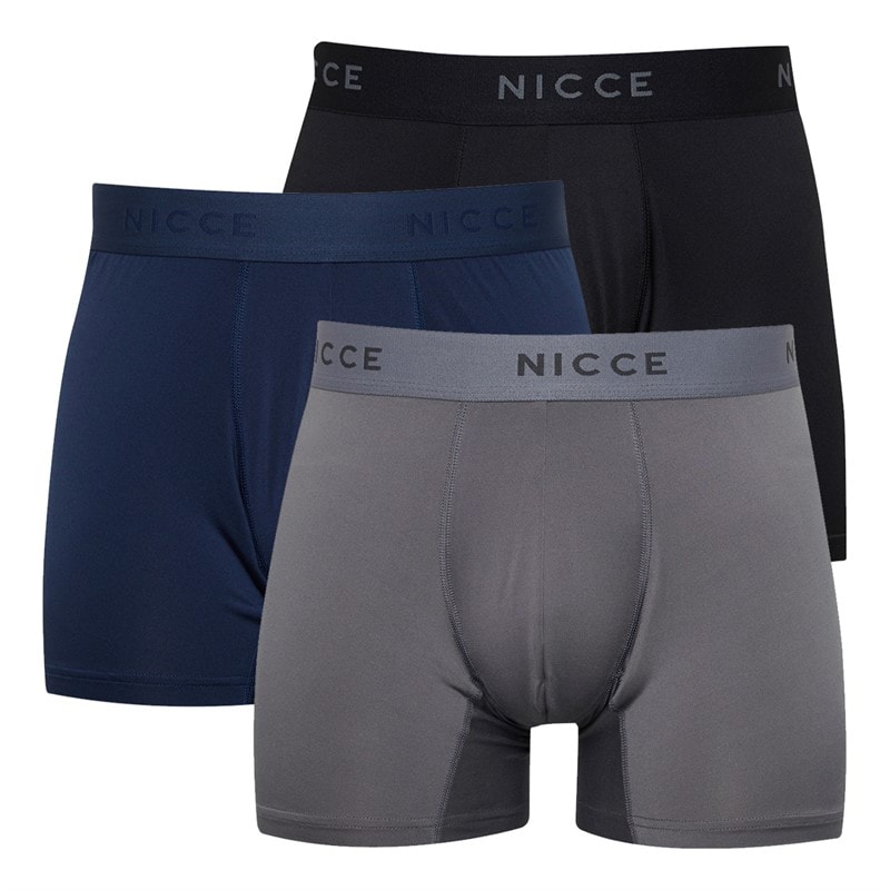 NICCE Mens Gunnar Three Pack Microfibre Boxers Black/Navy/Steel Grey - Image 1