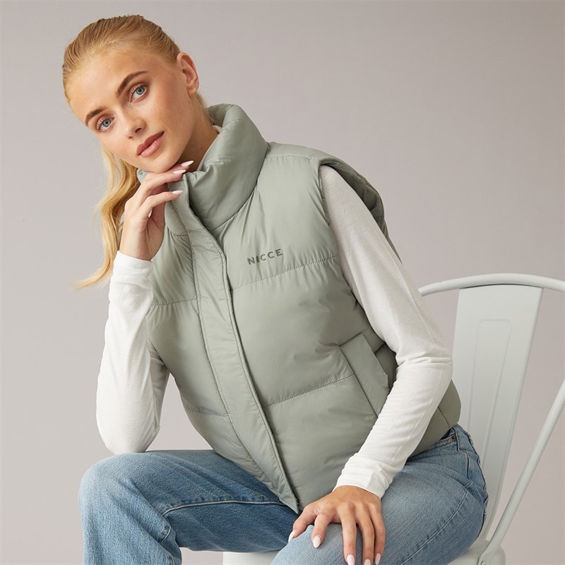 NICCE Womens Lucan Padded Gilet With Print And Bungee Cords Sage - Image 1