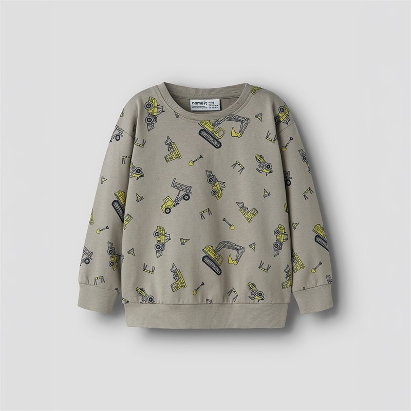 Name It Boys Mini Vildar Dino Ecavator Sweatshirt Vintage Khaki