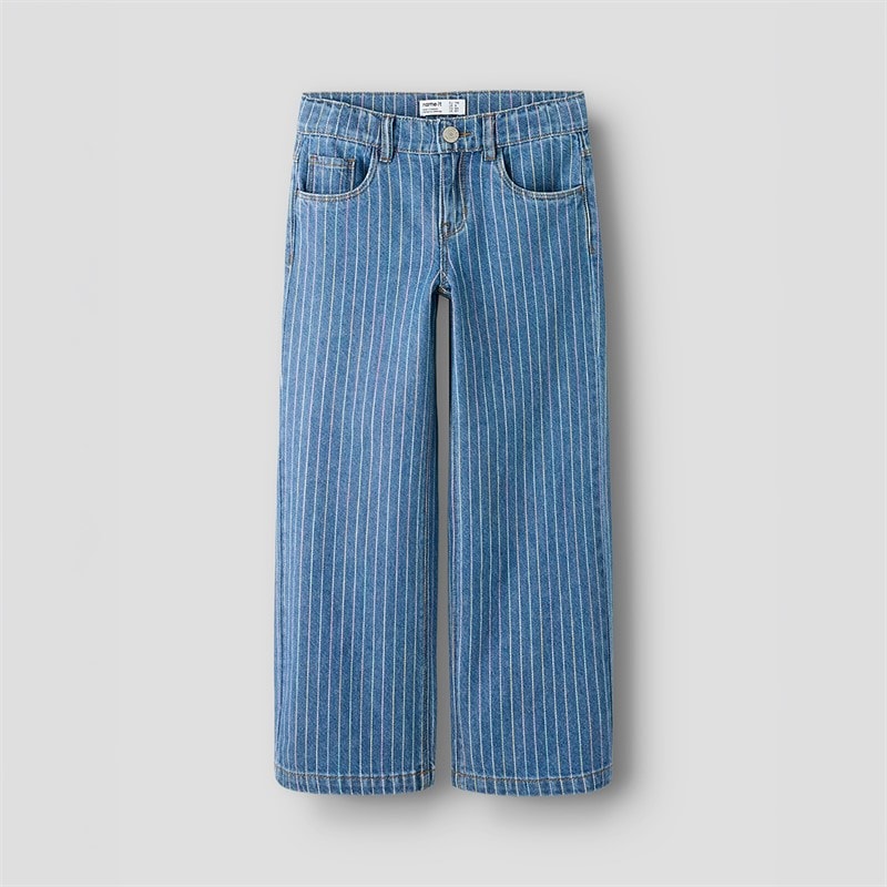 Name It Girls Rose Wide Leg Stripe Jeans Medium Blue Denim - Image 1