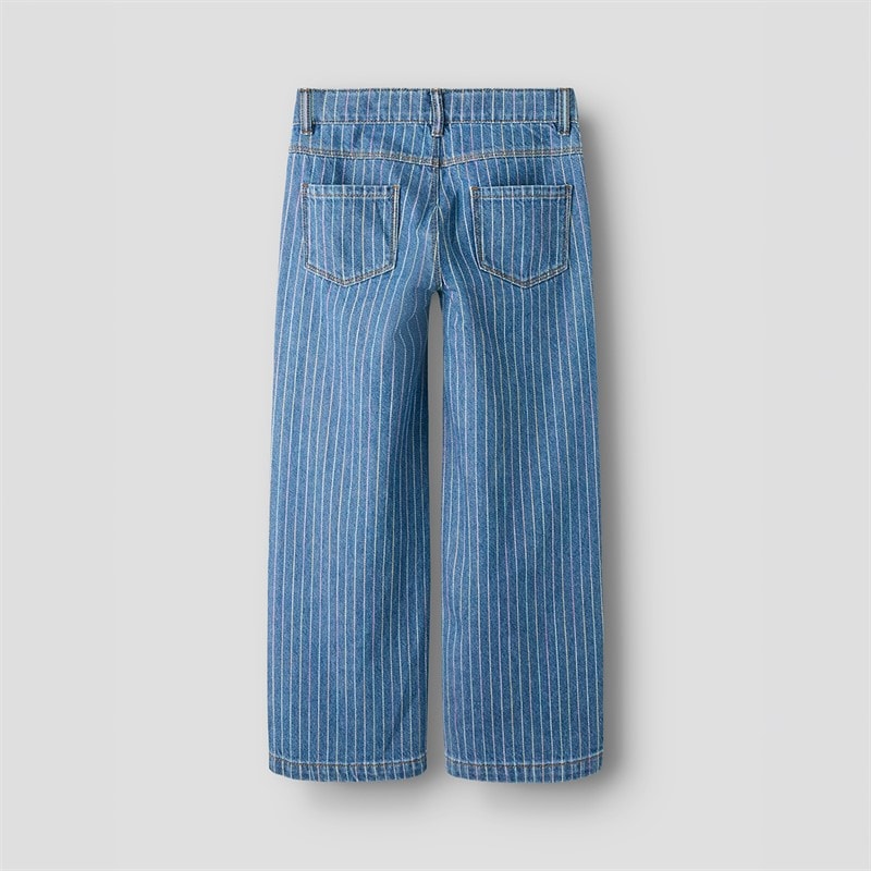 Name It Girls Rose Wide Leg Stripe Jeans Medium Blue Denim - Image 2