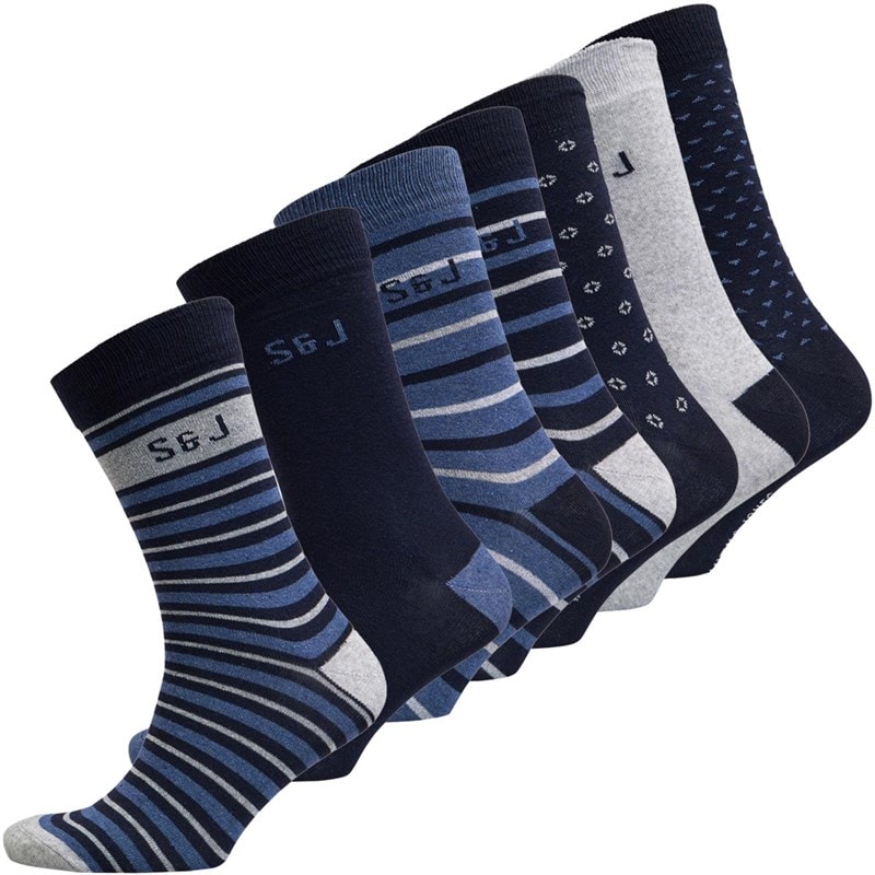 Smith And Jones Mens Roco Seven Pack Socks Plain/Stripe/Pattern - Image 1