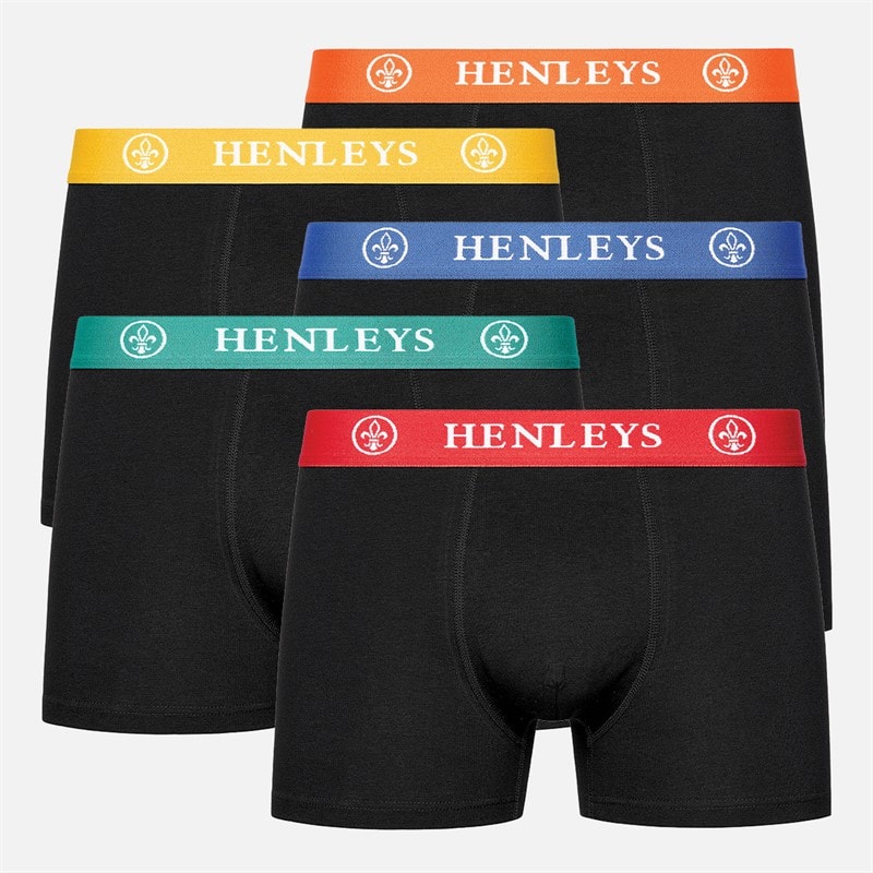 Henleys Mens Primas Five Pack Boxers Black