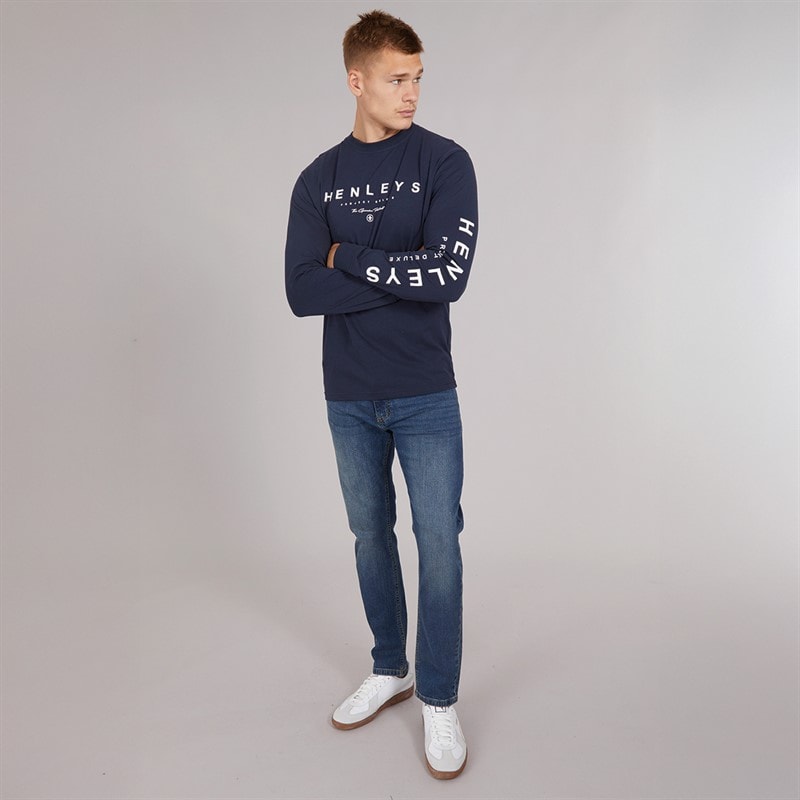 Henleys Mens Melvern Long Sleeve Top Navy - Image 3