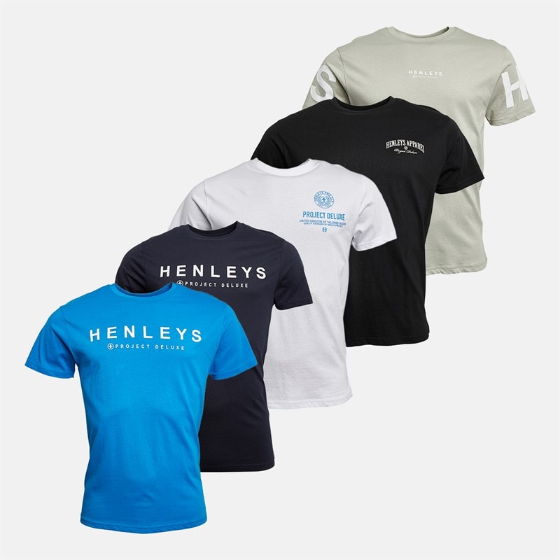 Henleys Mens Multhen Five Pack T-Shirts Assorted