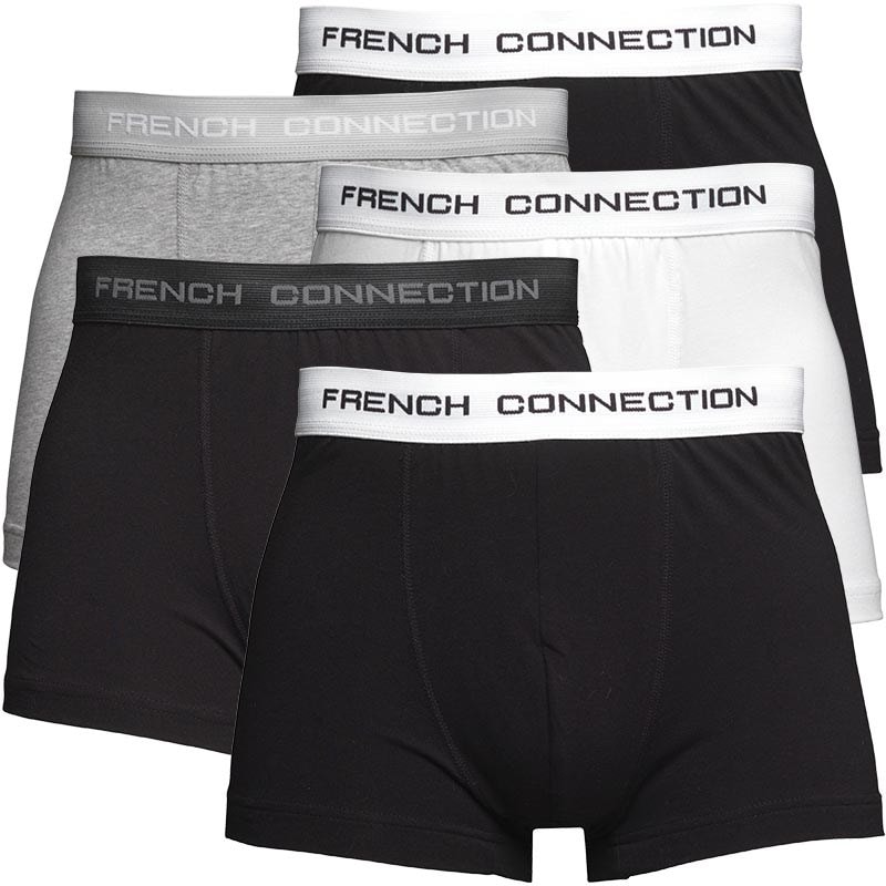 French Connection Mens Five Pack Boxer Trunks Black