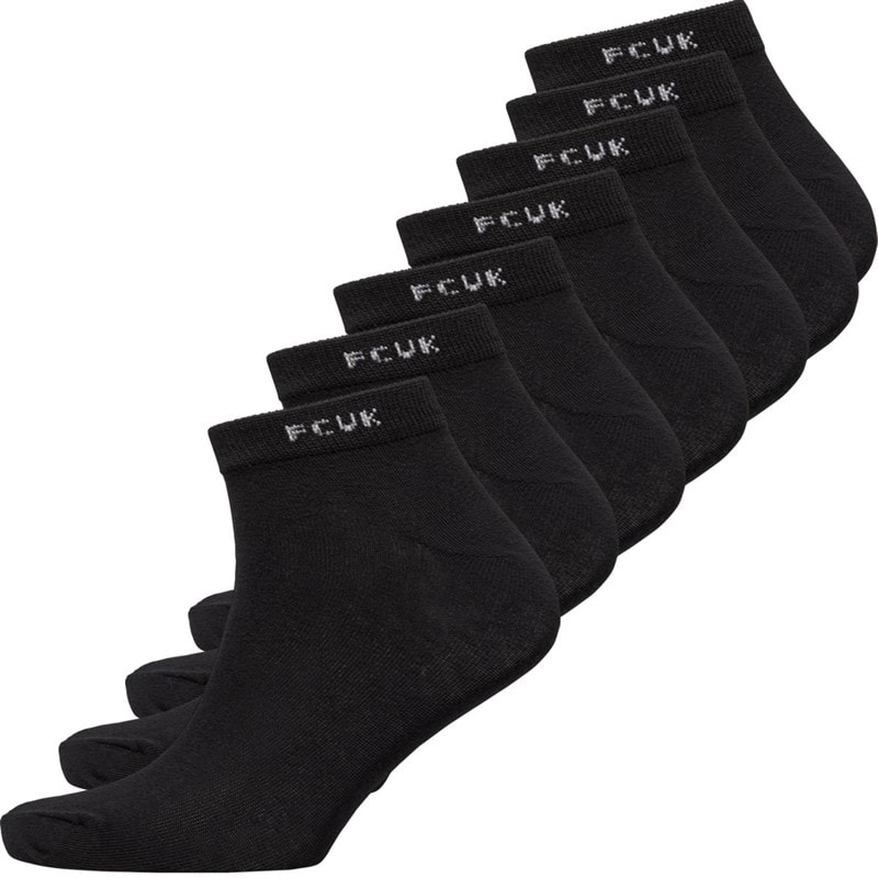 French Connection Mens FCUK Seven Pack Trainer Socks Black - Image 1