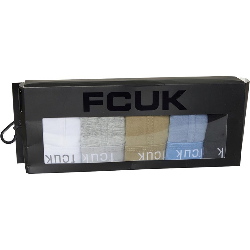 French Connection Mens FCUK Five Pack Boxers FCUK21-Black/Light Blue/Light Khaki/Grey/White - Image 2
