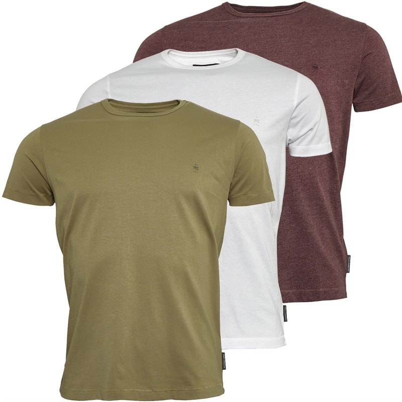 French Connection Mens Three Pack Crew T-Shirts Multi 5 - Chateaux Melange/Light Khaki/White