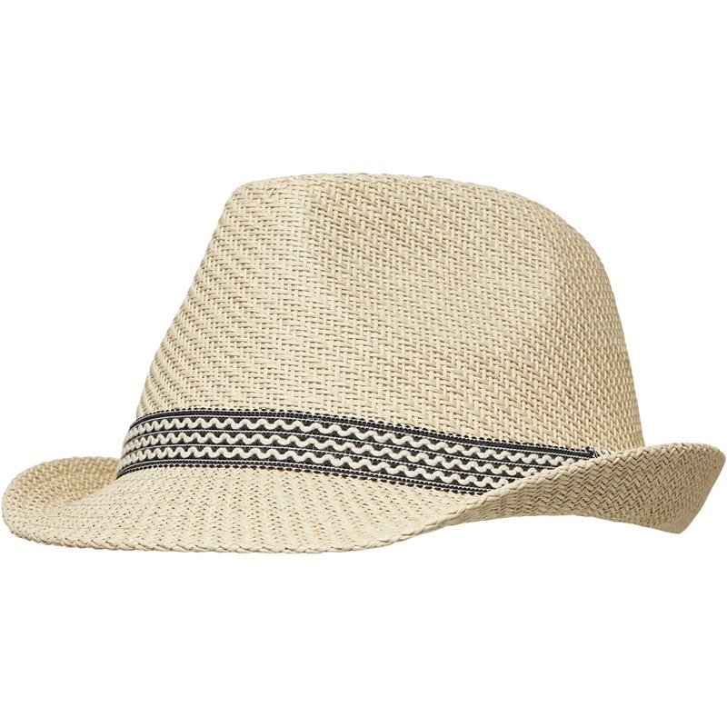 French Connection Mens Stripe Trilby Hat Natural