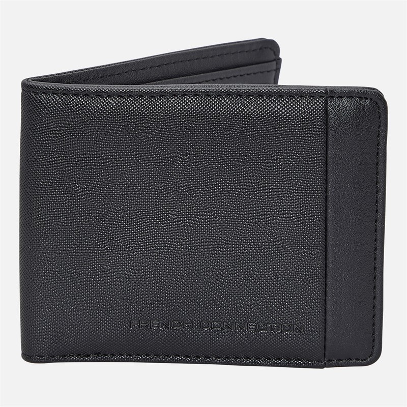 French Connection Mens FC Saffiano Wallet Black/Grey Herringbone