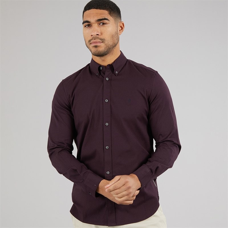 French Connection Mens Long Sleeve Oxford Shirt Solid Chateaux/Marine