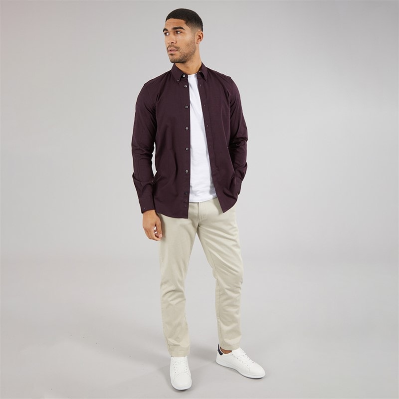 French Connection Mens Long Sleeve Oxford Shirt Solid Chateaux/Marine - Image 4