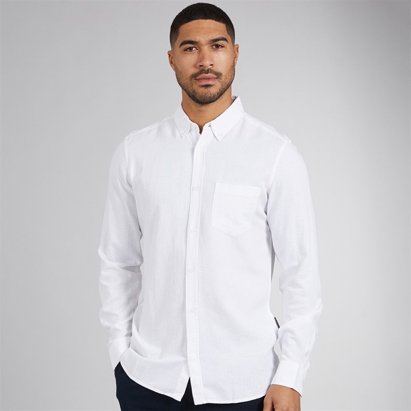French Connection Mens Long Sleeve Linen Shirt White - Image 3
