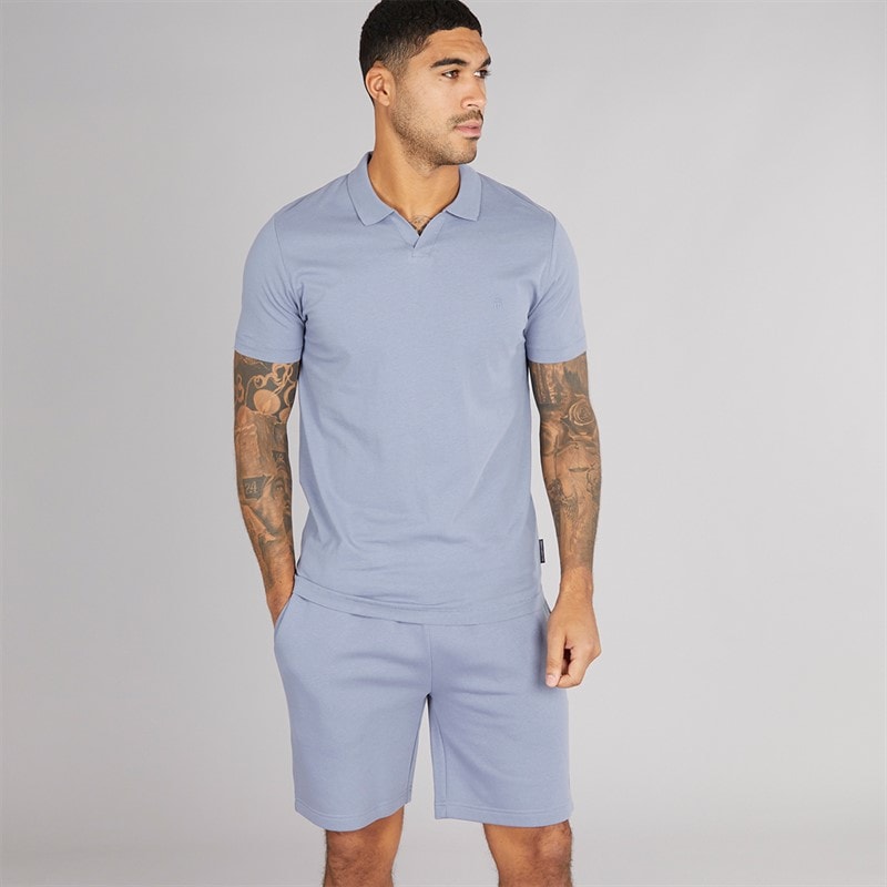 French Connection Mens Jersey Trophy Polo Shirt And Shorts Set Light Blue - Image 1