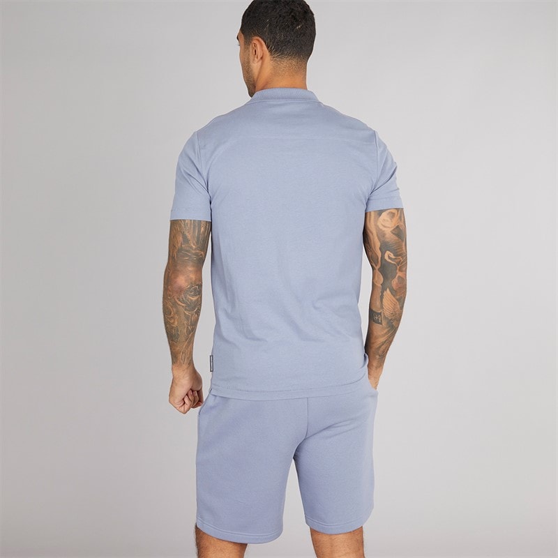 French Connection Mens Jersey Trophy Polo Shirt And Shorts Set Light Blue - Image 2