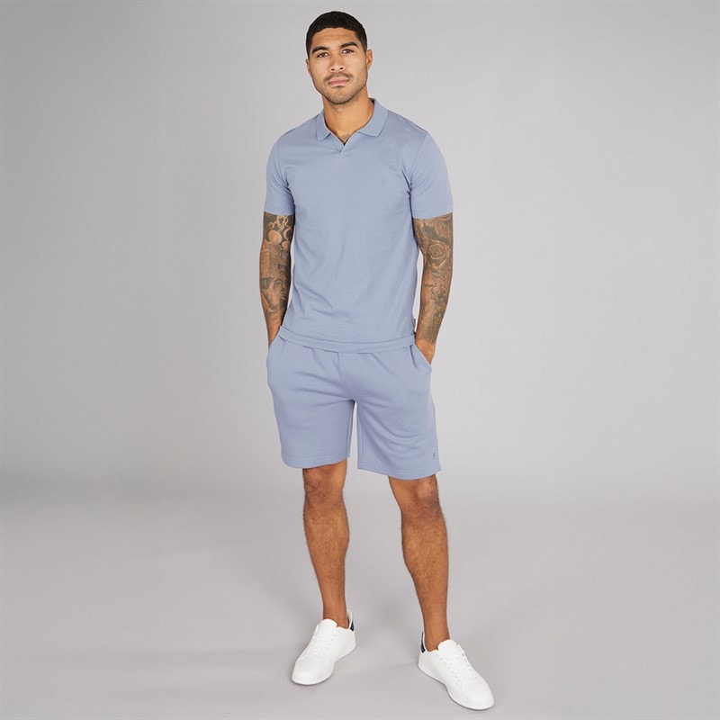 French Connection Mens Jersey Trophy Polo Shirt And Shorts Set Light Blue - Image 4