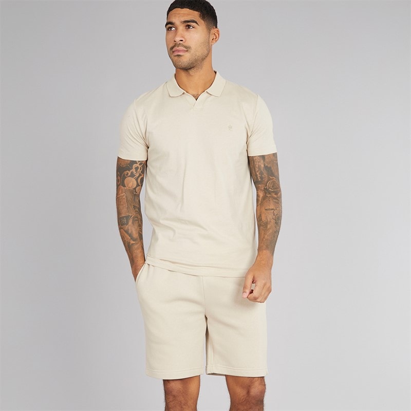 French Connection Mens Jersey Trophy Polo Shirt And Shorts Set Stone - Image 1
