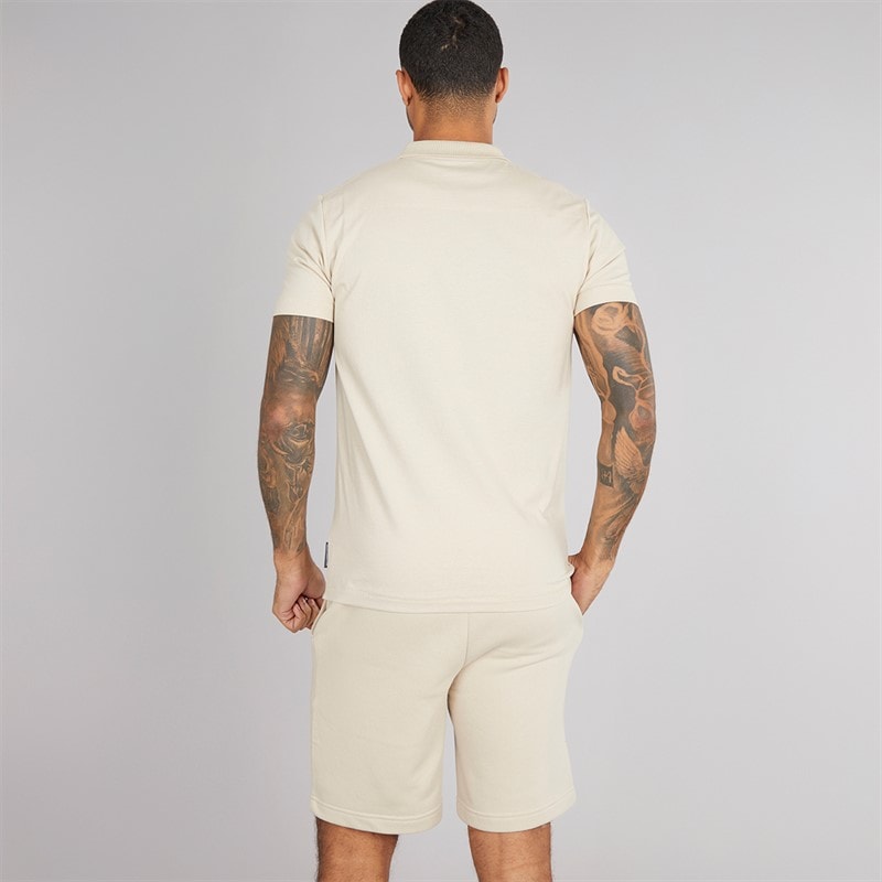 French Connection Mens Jersey Trophy Polo Shirt And Shorts Set Stone - Image 2