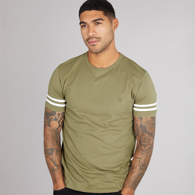 French Connection Mens Arm Stripes T-Shirt Light Khaki/White