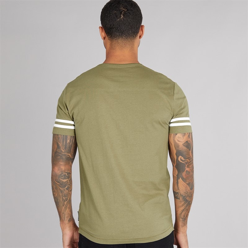 French Connection Mens Arm Stripes T-Shirt Light Khaki/White - Image 2