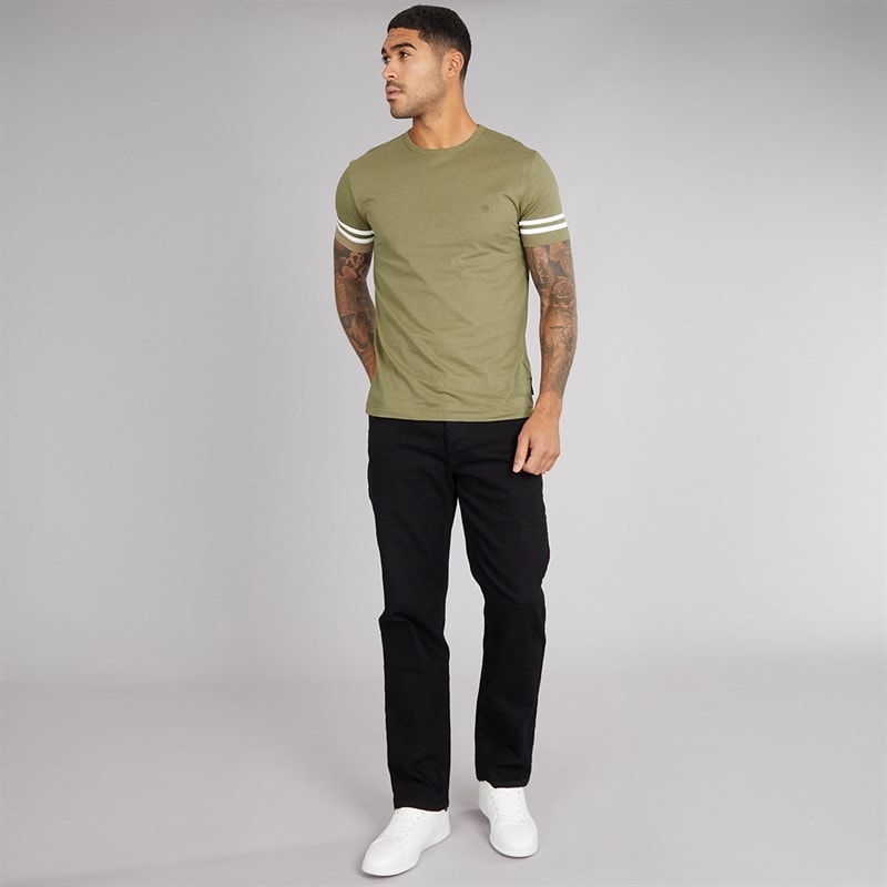 French Connection Mens Arm Stripes T-Shirt Light Khaki/White - Image 3