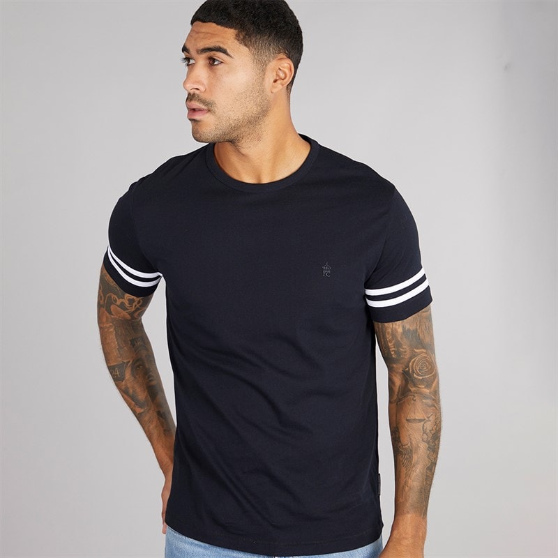 French Connection Mens Arm Stripes T-Shirt Marine/White - Image 1