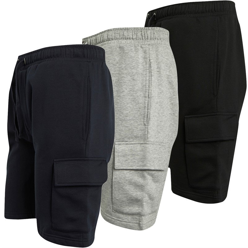 French Connection Mens Jersey Cargo Three Pack Shorts Multi 1 - Black/Marine/Light Grey Mel