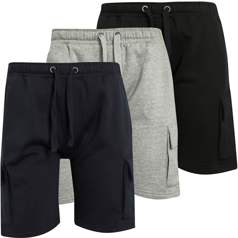French Connection Mens Jersey Cargo Three Pack Shorts Multi 1 - Black/Marine/Light Grey Mel - Image 3