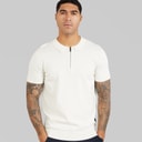 French Connection Mens Short Sleeve Cotton Zip Knit Polo Shirt Ecru