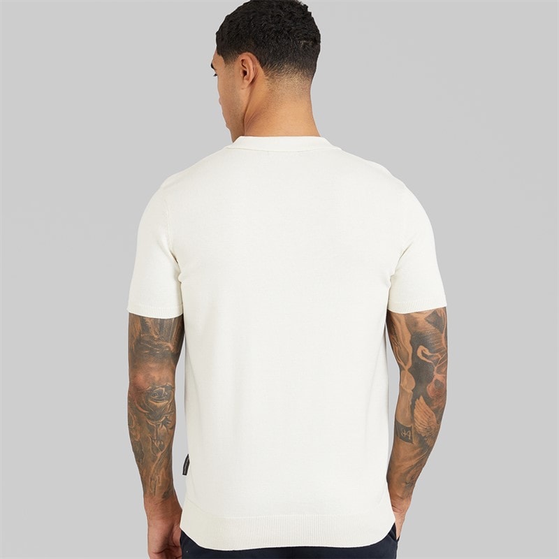 French Connection Mens Short Sleeve Cotton Zip Knit Polo Shirt Ecru - Image 2