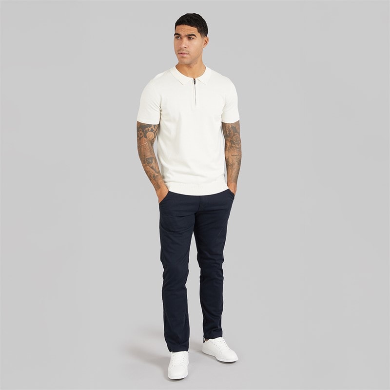 French Connection Mens Short Sleeve Cotton Zip Knit Polo Shirt Ecru - Image 4