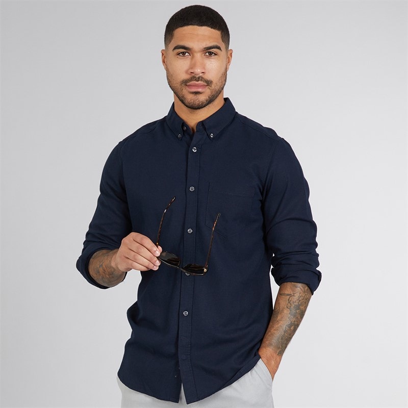 French Connection Mens Long Sleeve Linen Shirt Marine - Image 1