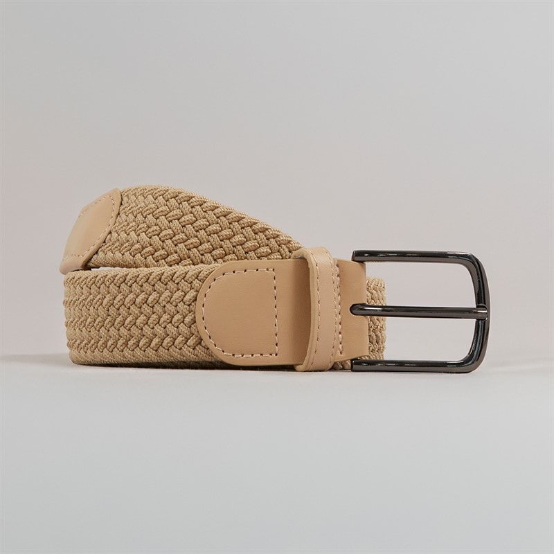 French Connection Mens Woven Belt Stone/Stone Leather - Image 1