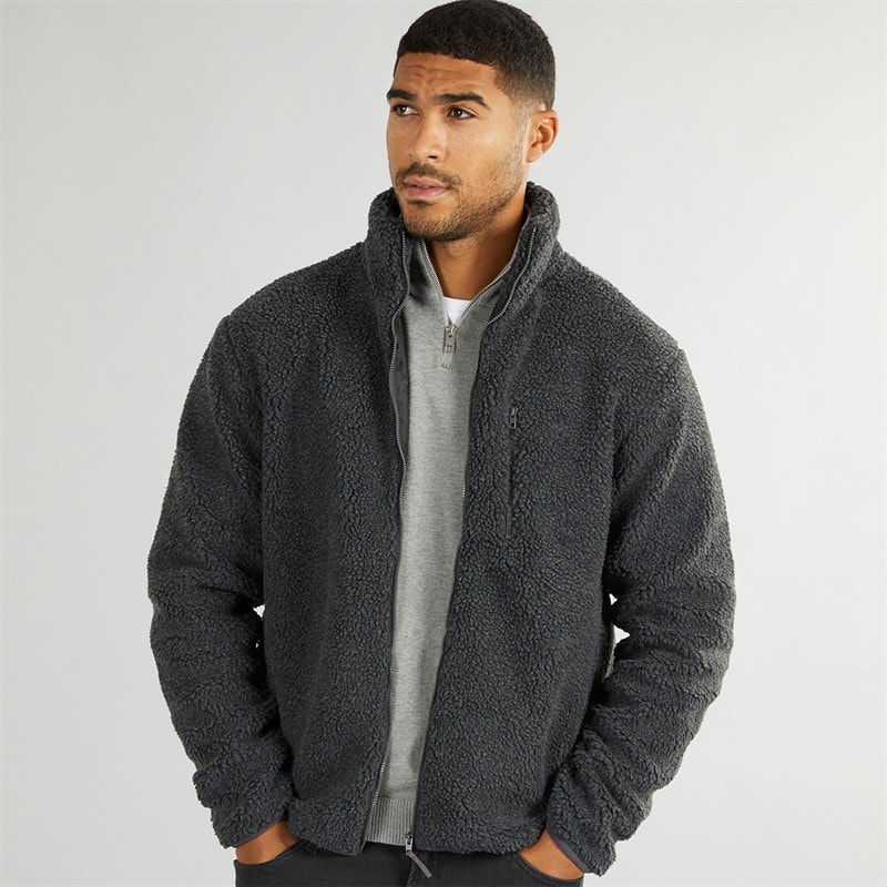 French Connection Mens Borg Funnel Neck Fleece Charcoal Mel