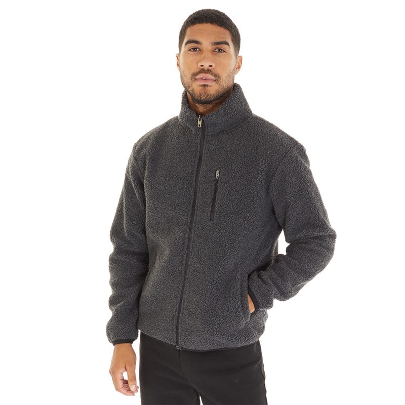 French Connection Mens Borg Funnel Neck Fleece Charcoal Mel - Image 3