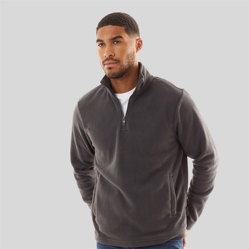 French Connection Mens 1/2 Zip Micro Fleece Charcoal Mel