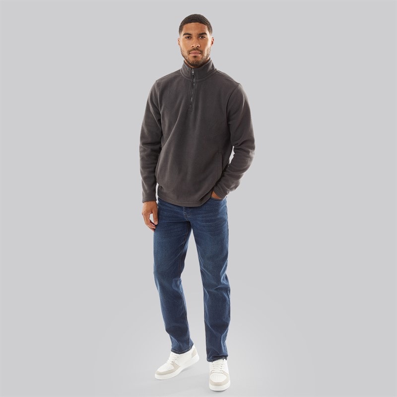 French Connection Mens 1/2 Zip Micro Fleece Charcoal Mel - Image 4