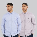 French Connection Mens Two Pack Long Sleeve Oxford Shirts Mid Blue/Bordeaux