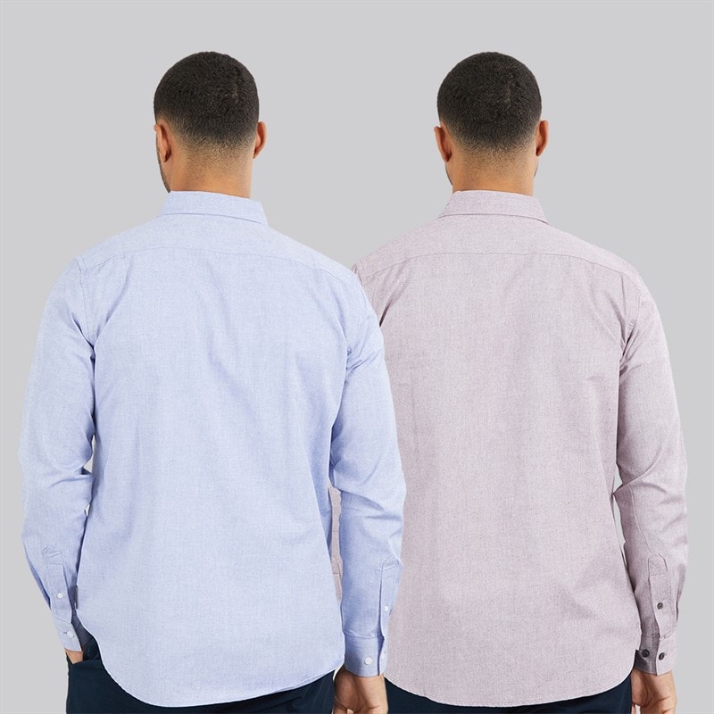 French Connection Mens Two Pack Long Sleeve Oxford Shirts Mid Blue/Bordeaux - Image 2