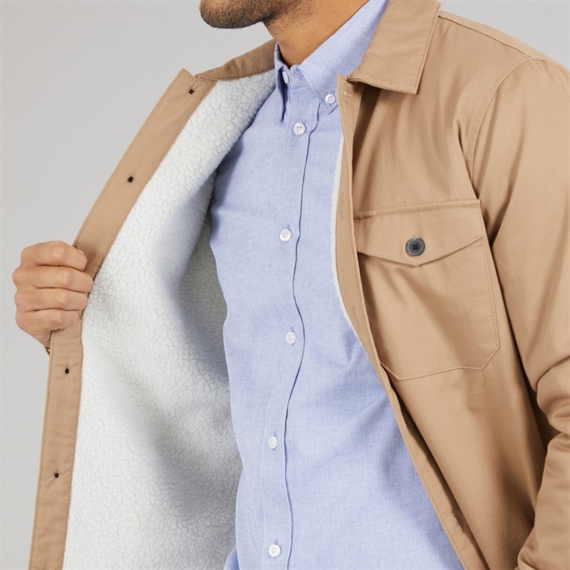 French Connection Mens Worker Borg Overshirt Camel - Image 3
